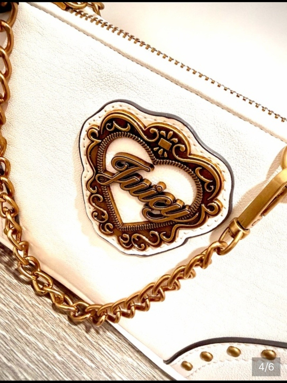 Juicy Couture White Leather Heart-Emblem Crossbody Bag